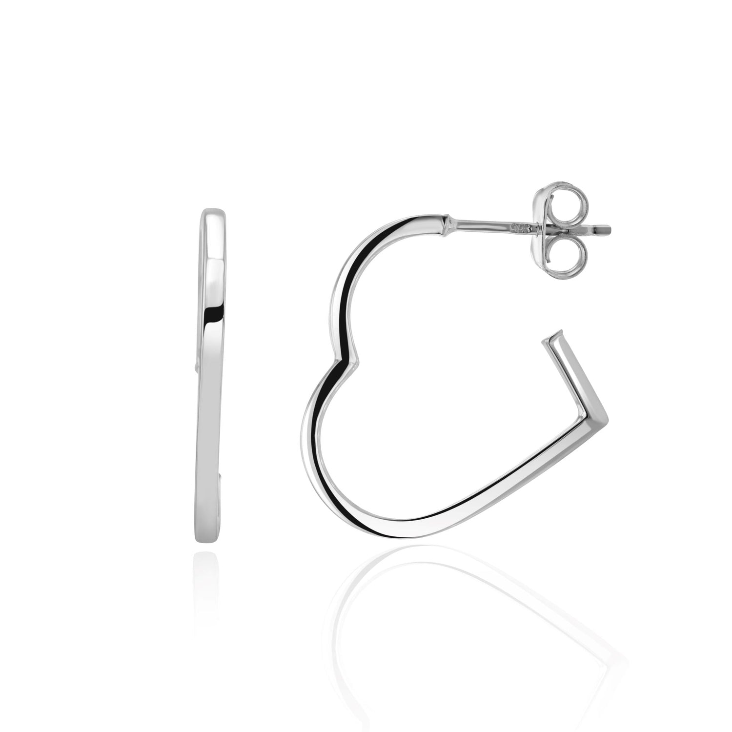9ct White Gold Square Tube Heart Hoop Earrings —  21x1.7mm