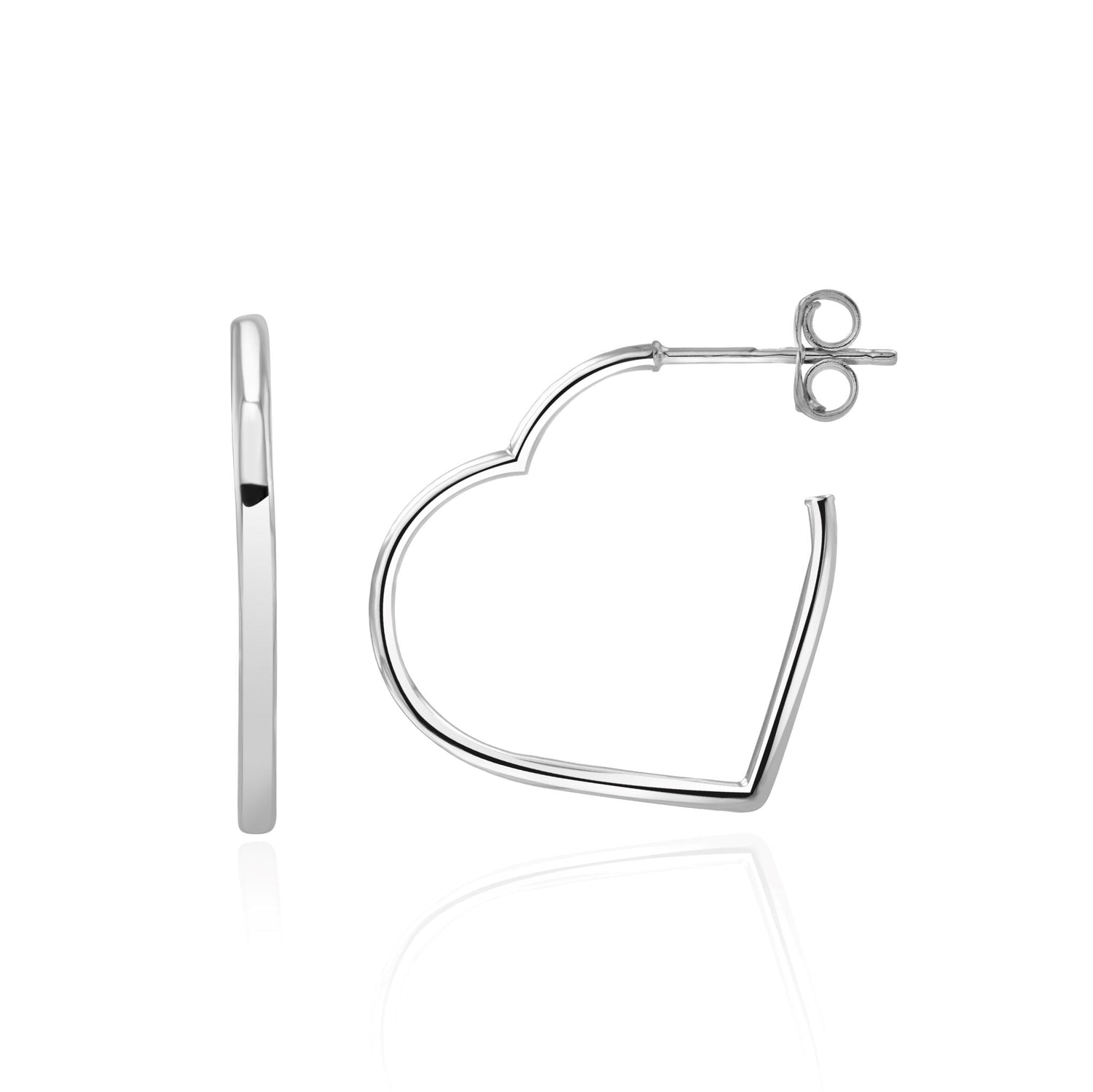9ct White Gold Round Tube Heart Hoop Earrings 21x20mm
