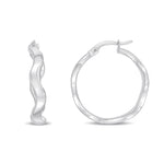 9ct White Gold Wavy Round Hoop Earrings — 23mm