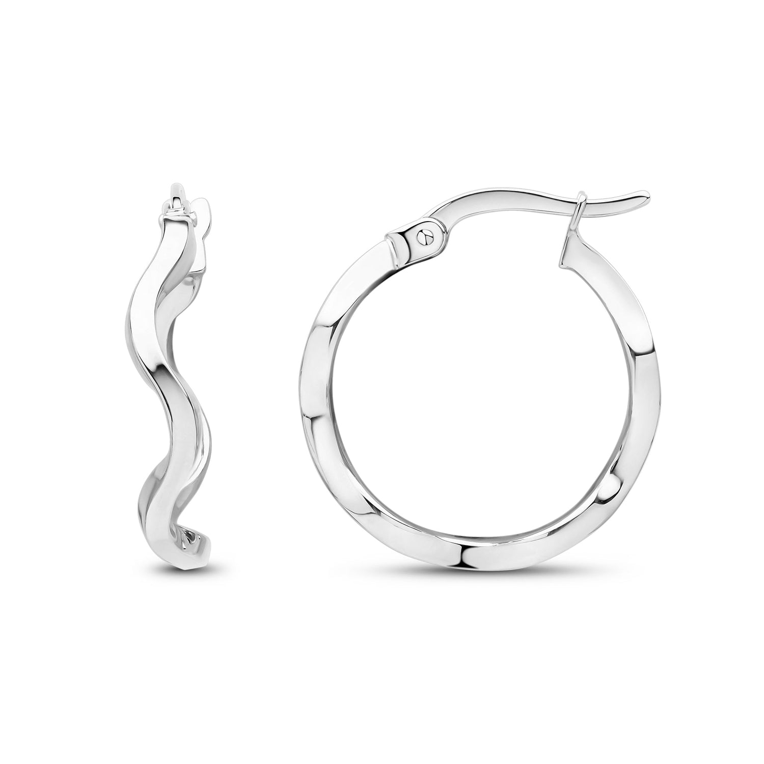 9CT White Gold Round Polished Wavy Hoop Earrings 18mm
