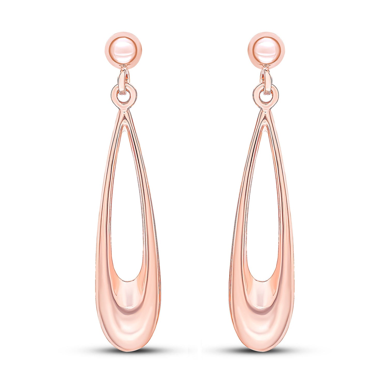 9ct Rose Gold Open Pear Shaped Long Drop Earrings — 35mm