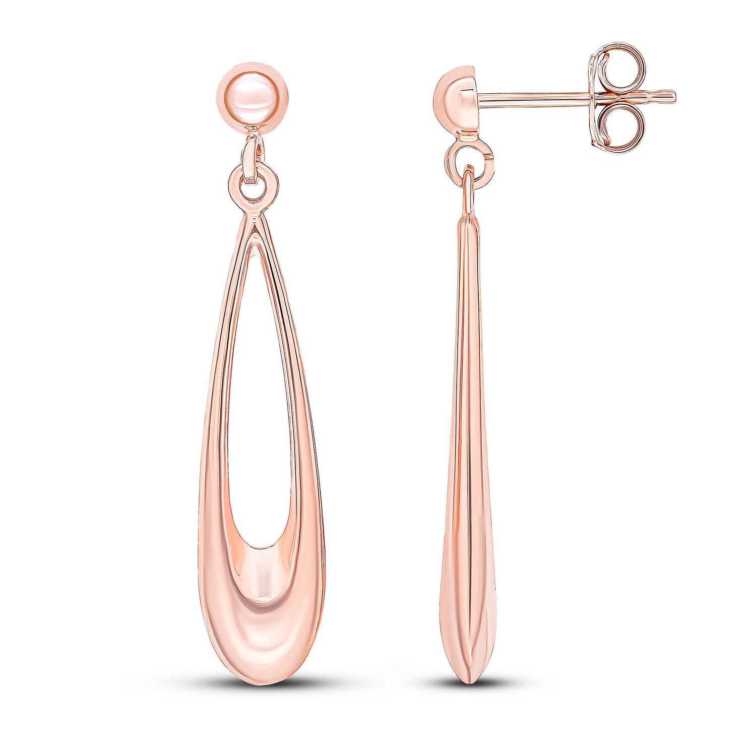 9ct Rose Gold Open Pear Shaped Long Drop Earrings — 35mm