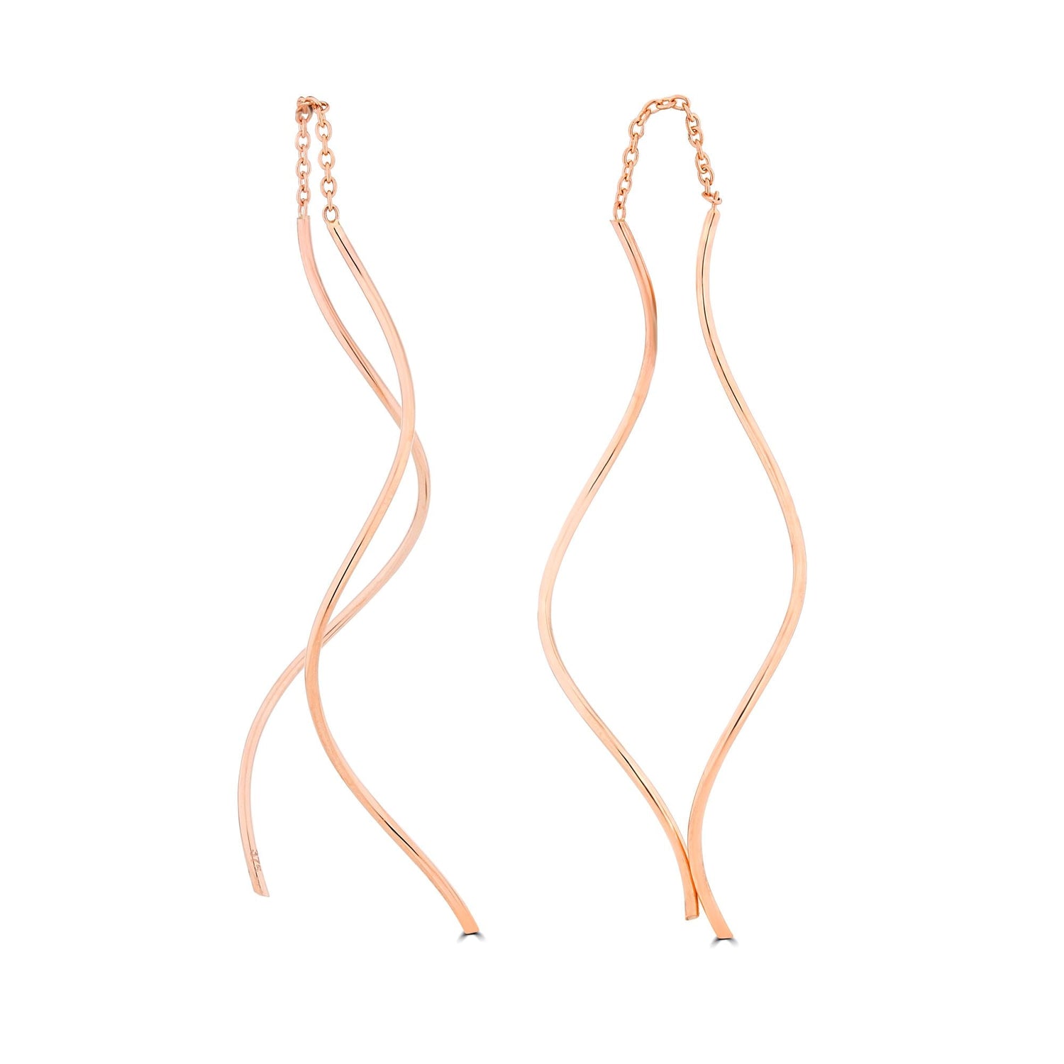 9ct Rose Gold Double Squiggle Pull-Through Drop Earrings — 62mm