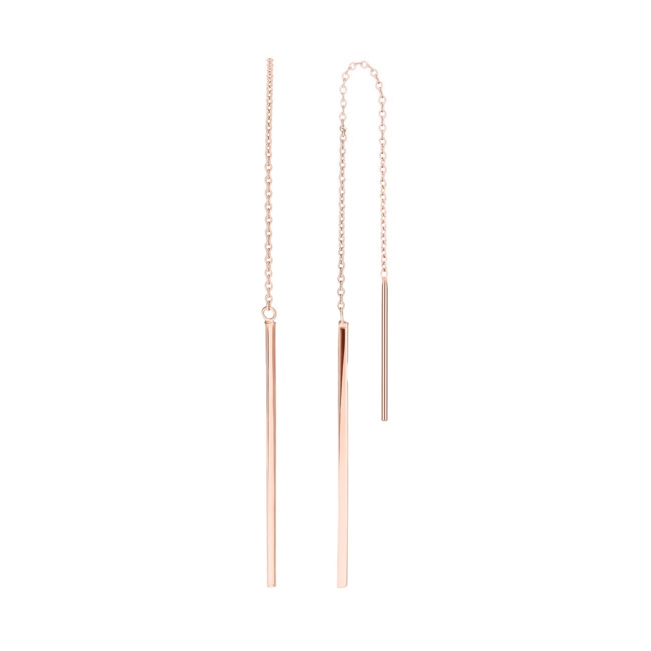 9ct Rose Gold Straight Bar Pull-Through Drop Earrings — 65mm
