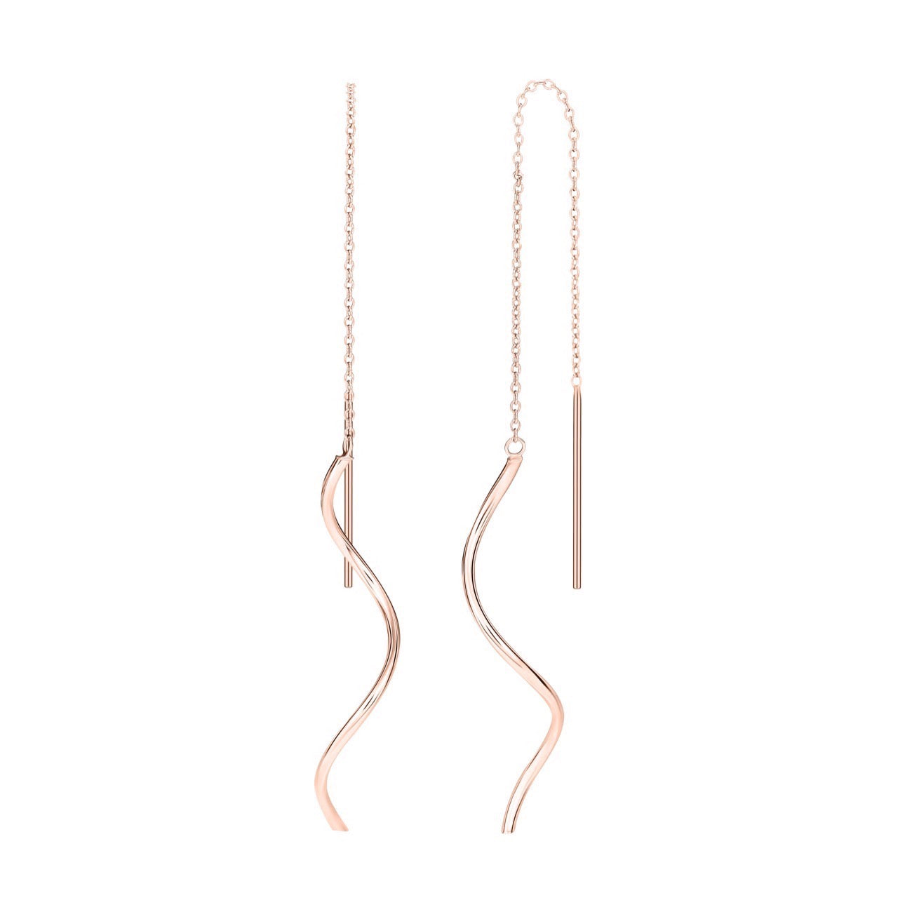 9ct Rose Gold Squiggle Pull-Through Drop Earrings — 65mm