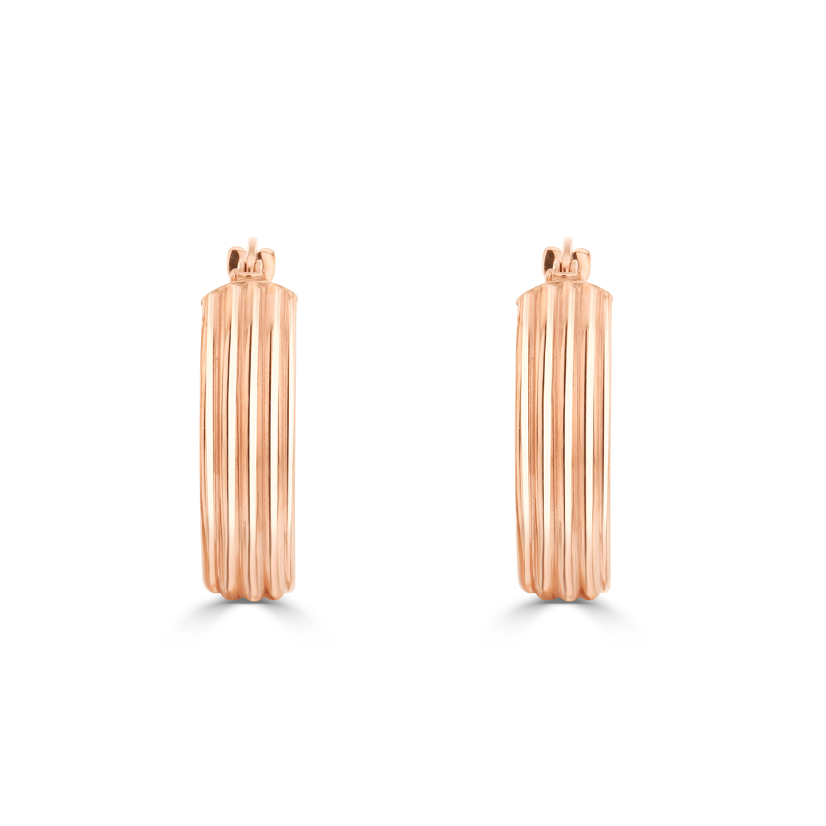 9ct Rose Gold Ribbed Wide Hoop Earrings — 18mm