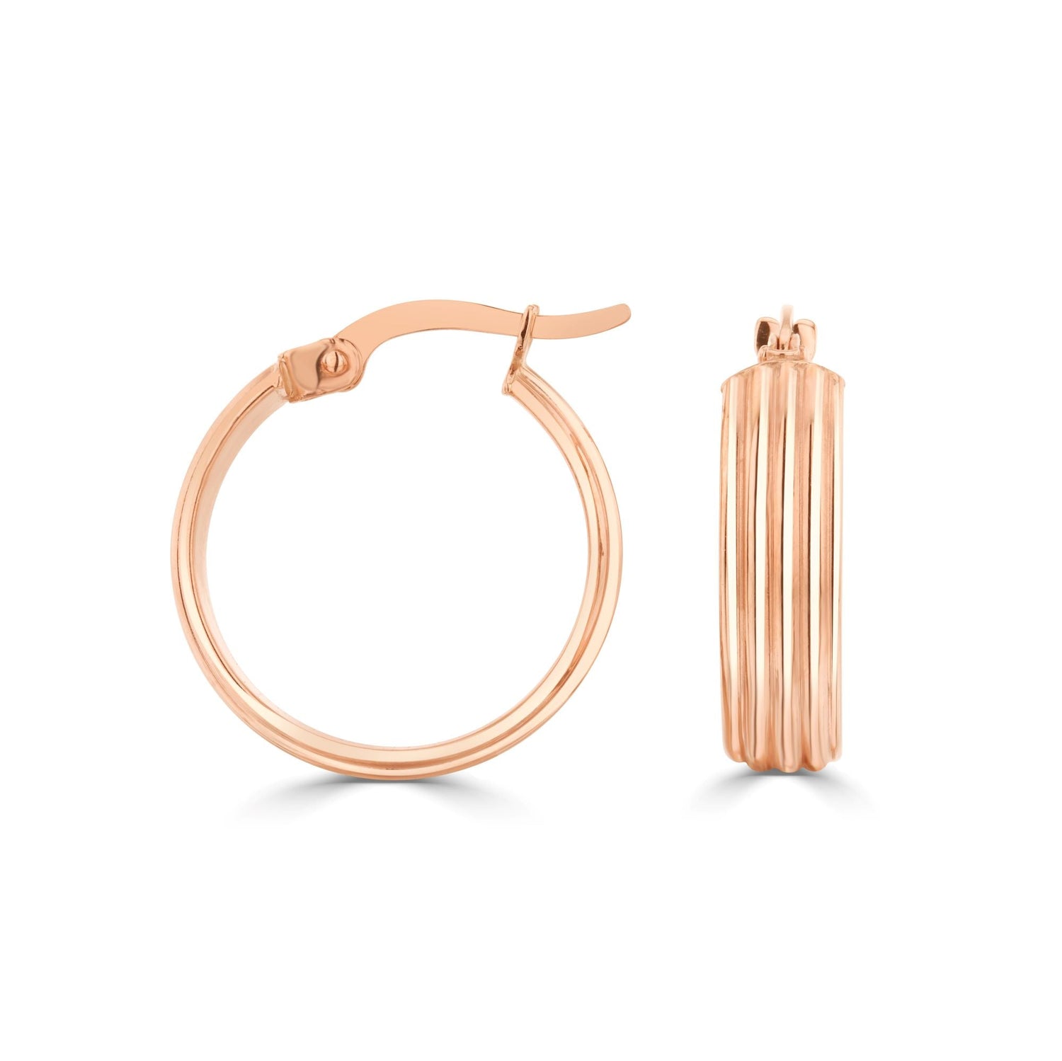 9ct Rose Gold Ribbed Wide Hoop Earrings – 18mm