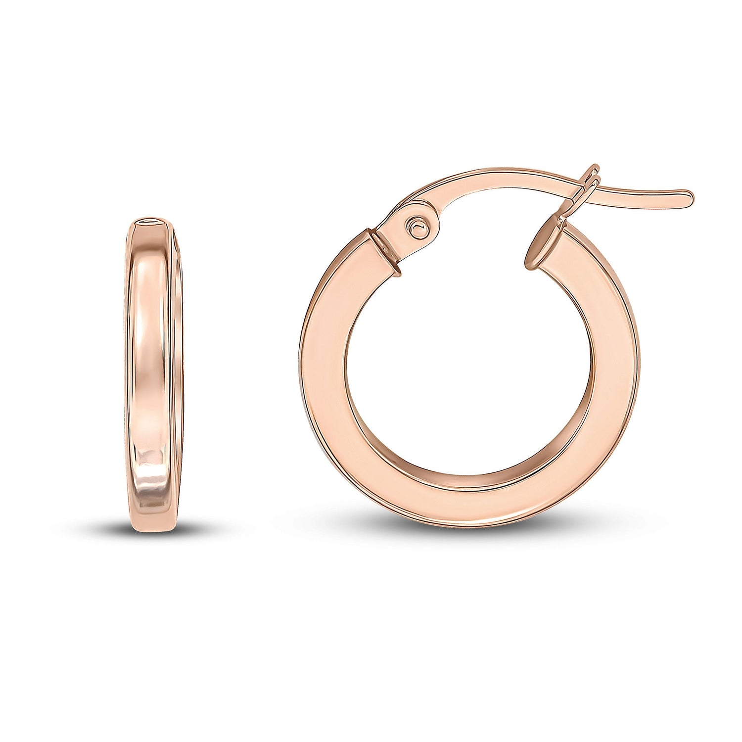 9ct Rose Gold Square Tube Round Hoop Earrings -- 14x2mm