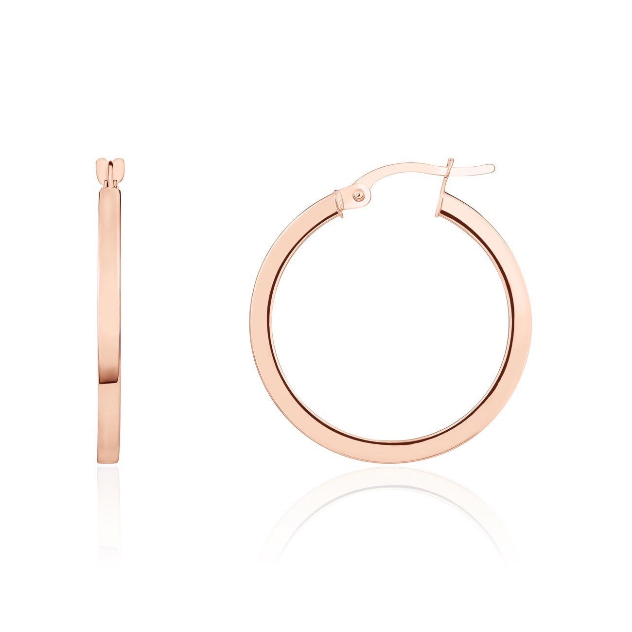 9ct Rose Gold Square Tube Round Hoop Earrings — 24x2mm