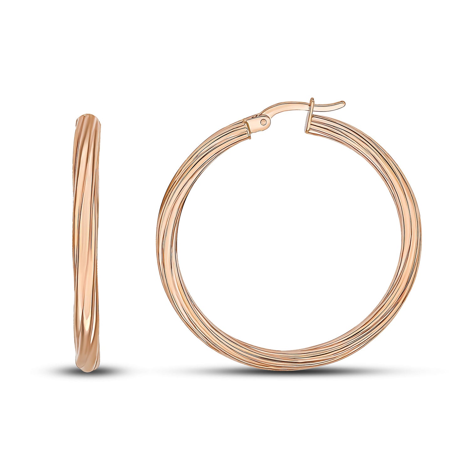 9ct Rose Gold Twist Tube Hoop Earrings 36x3mm