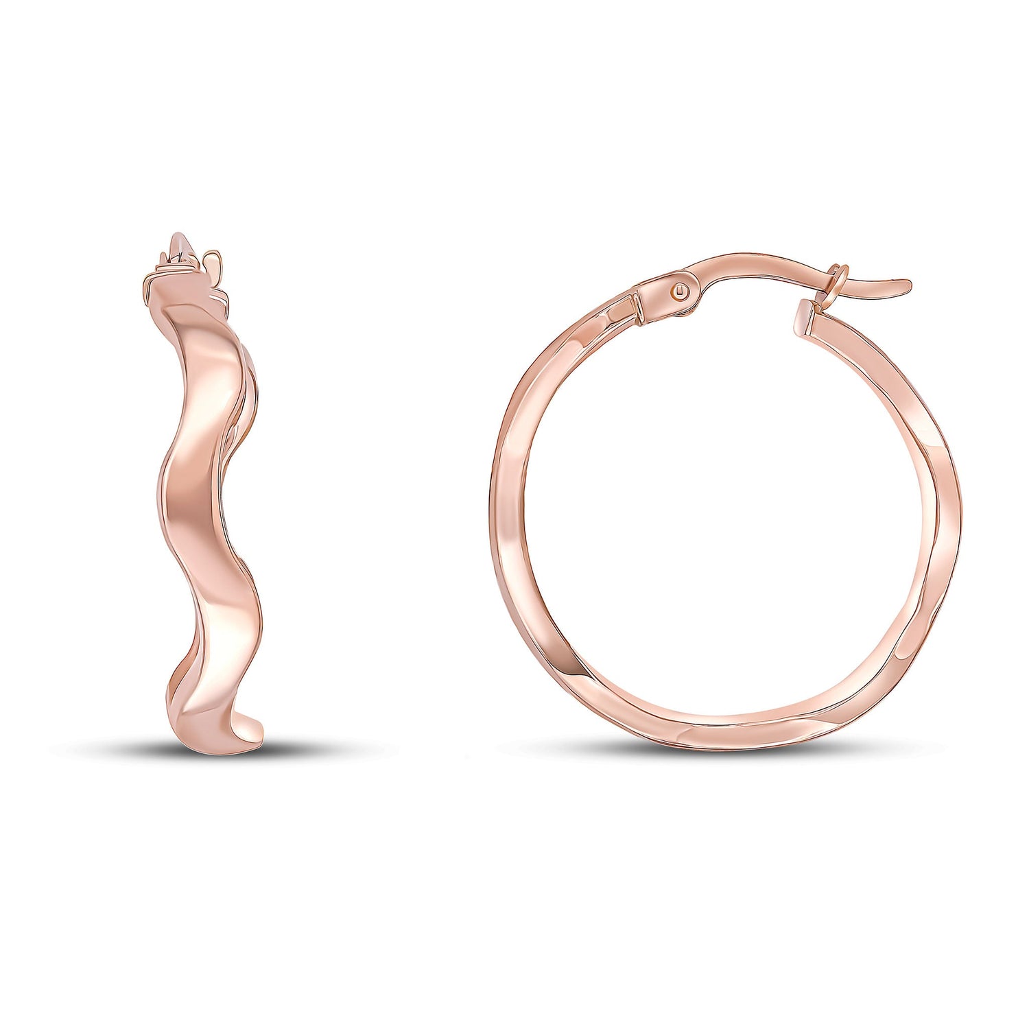 9ct Rose Gold Polished Wavy Round Hoop Earrings -- 23x3mm