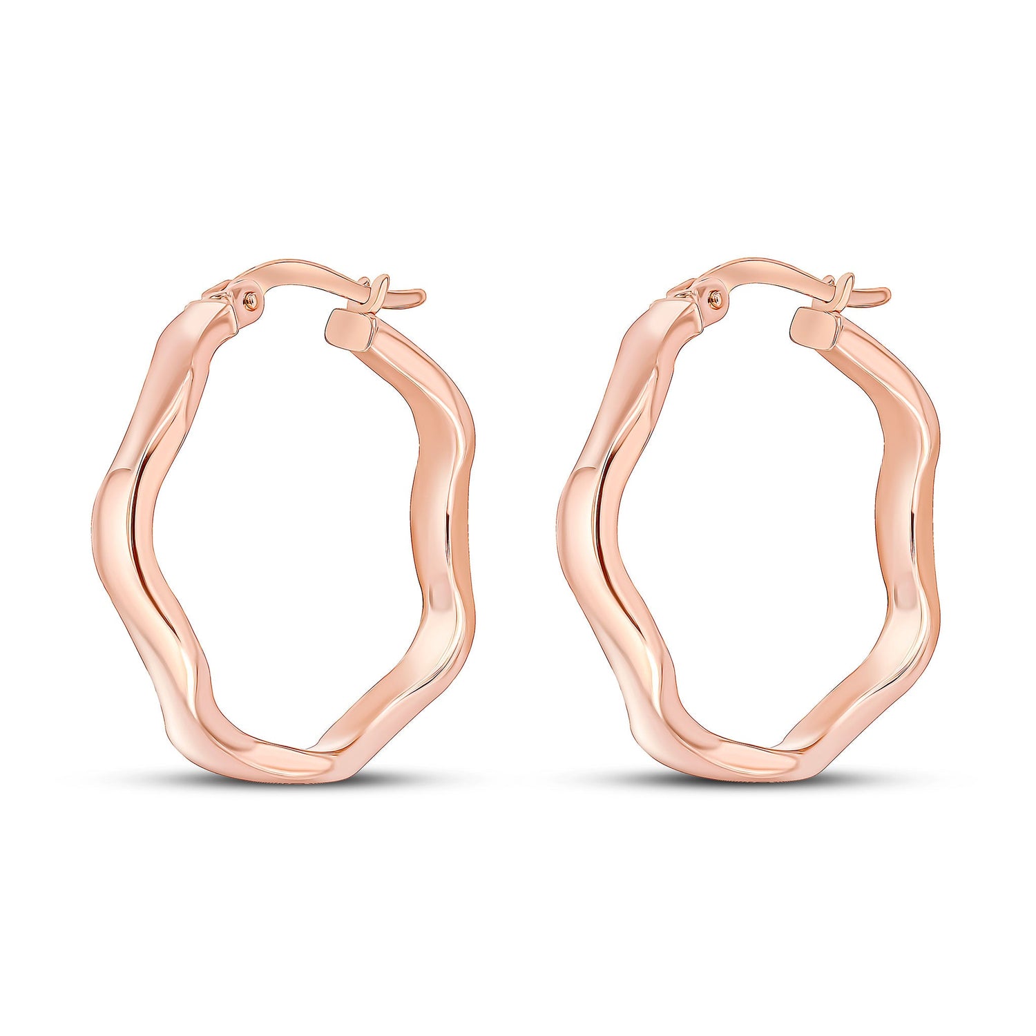9ct Rose Gold Polished Wavy Round Hoop Earrings -- 23x3mm