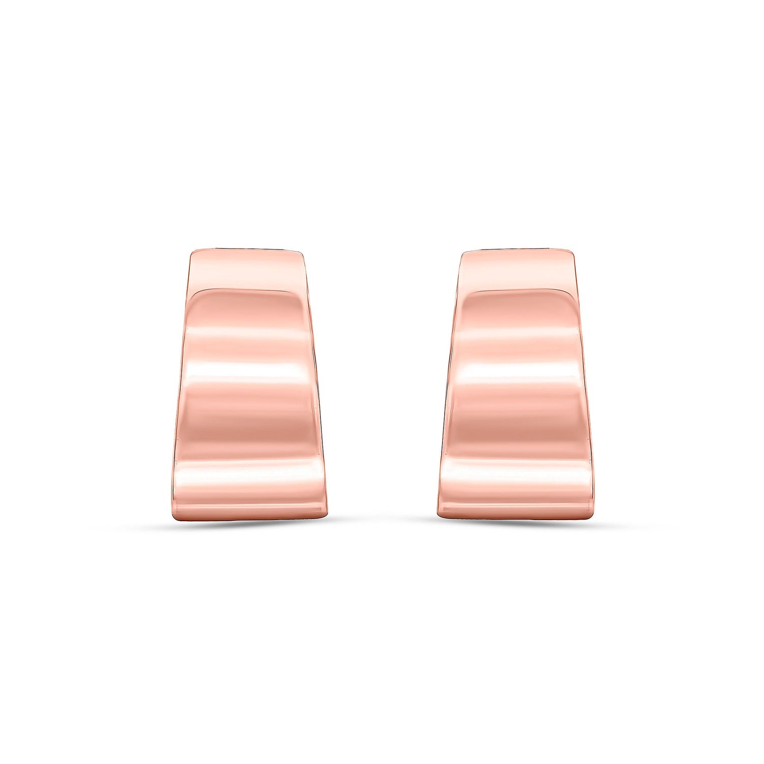 9ct Rose Gold Flat Tapered Half Hoop Earrings with Peg & Scroll Fittings -- 16x8.5mm