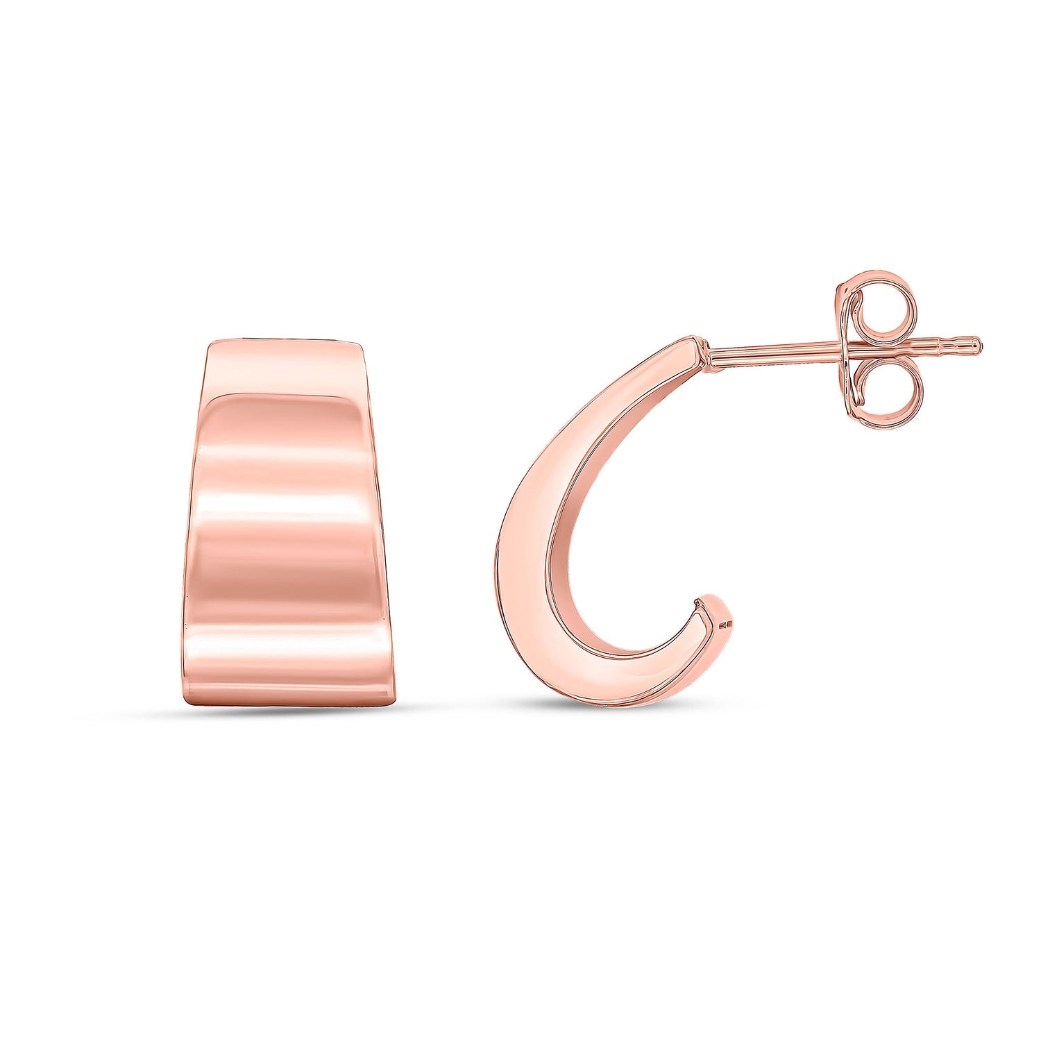 9ct Rose Gold Flat Tapered Half Hoop Earrings with Peg & Scroll Fittings -- 16x8.5mm