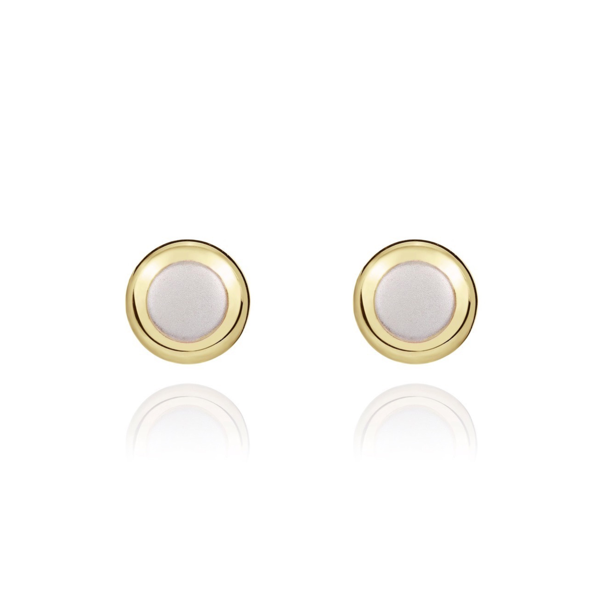 9ct Two Tone White and Yellow Gold Satin Centre and Polished Edge Round Stud Earrings