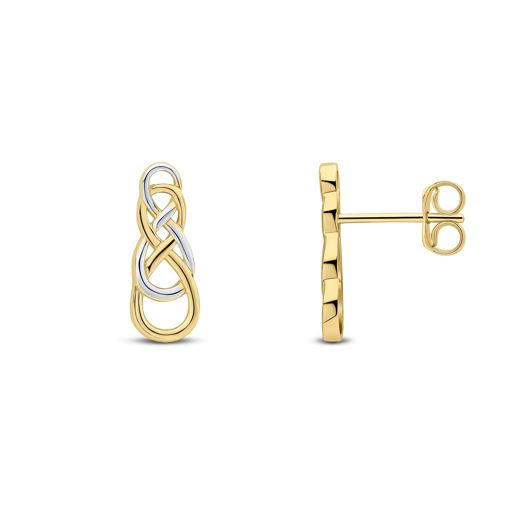 9ct Two Tone White and Yellow Gold Figure 8 Stud Earrings — 16mm