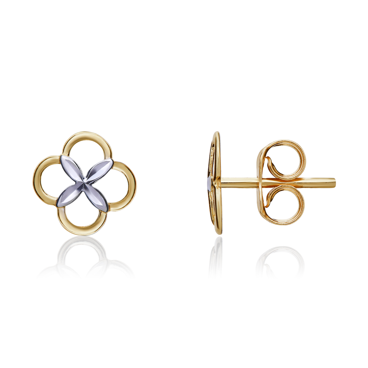 9ct Two Tone White and Yellow Gold Four Leaf Clover Stud Earrings