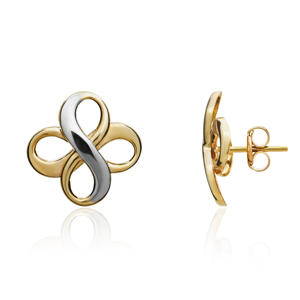9ct Two Tone White and Yellow Gold Double Infinity Stud Earrings — 12mm
