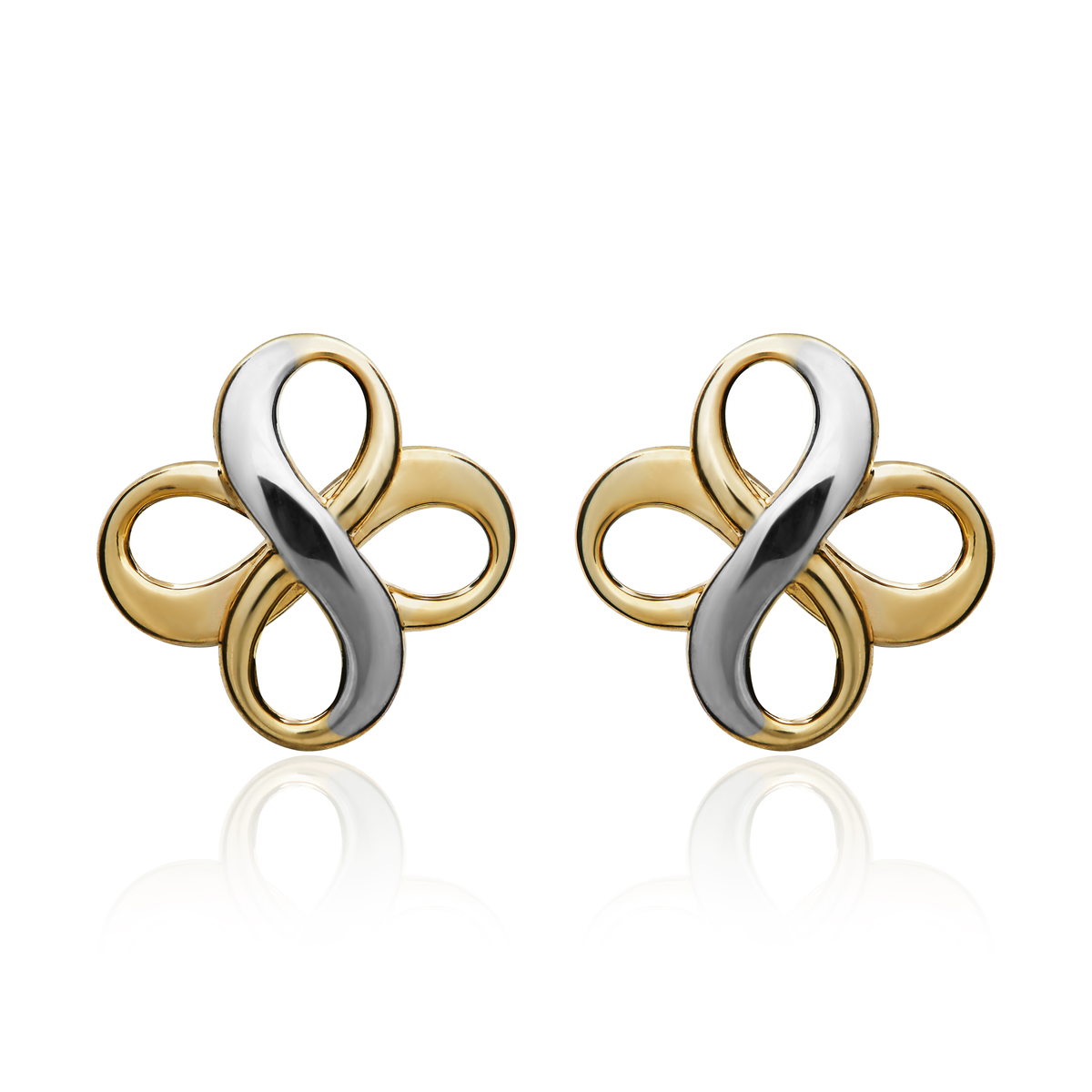 9ct Two Tone White and Yellow Gold Double Infinity Stud Earrings — 12mm