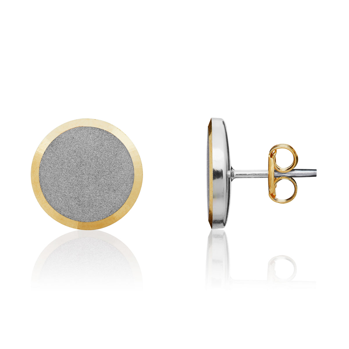 9ct Two Tone White and Yellow Gold Satin Disc Stud Earrings — 10.5mm