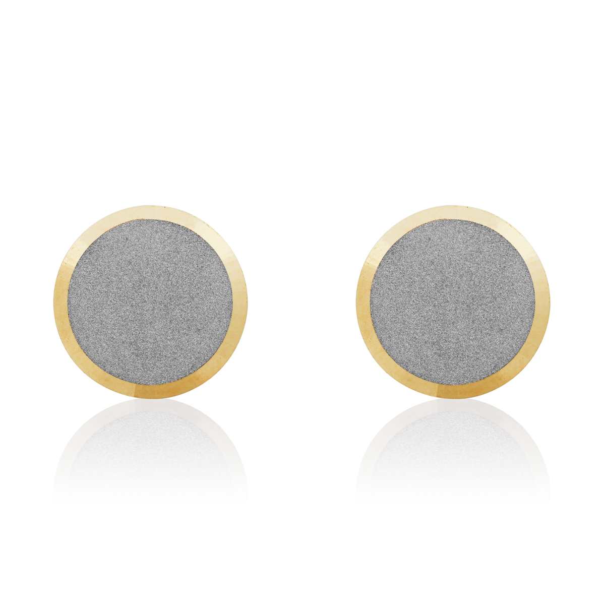9ct Two Tone White and Yellow Gold Satin Disc Stud Earrings — 10.5mm