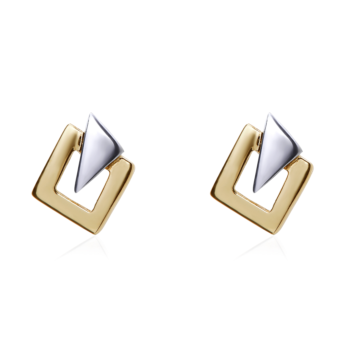 9ct Two Tone White and Yellow Gold Square and Triangle Stud Earrings