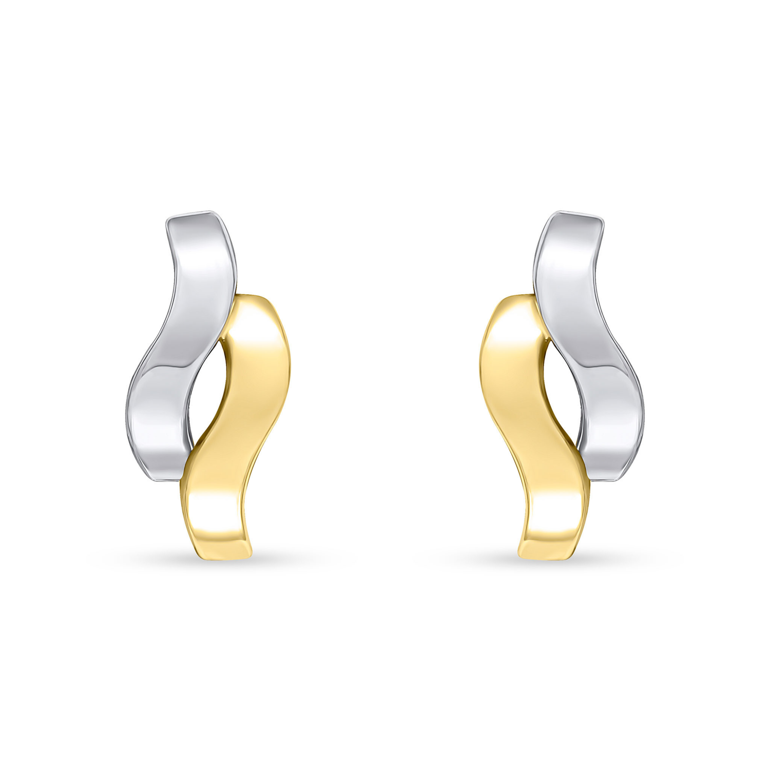 9ct Two Tone White and Yellow Gold Polished Two Part Curve Stud Earrings