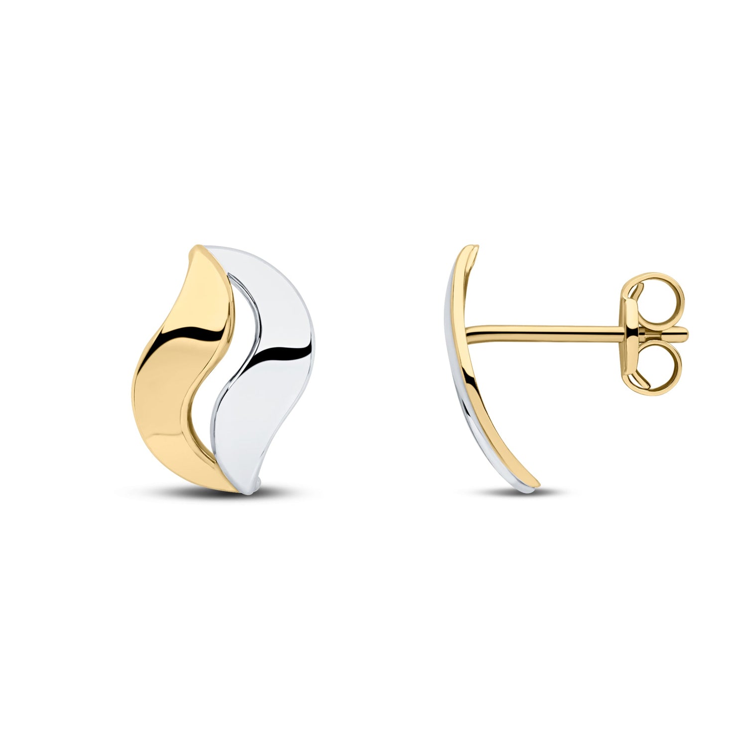 9ct Two Tone White and Yellow Gold Polished Two Part Leaf Style Stud Earrings — 11.4x7.2mm