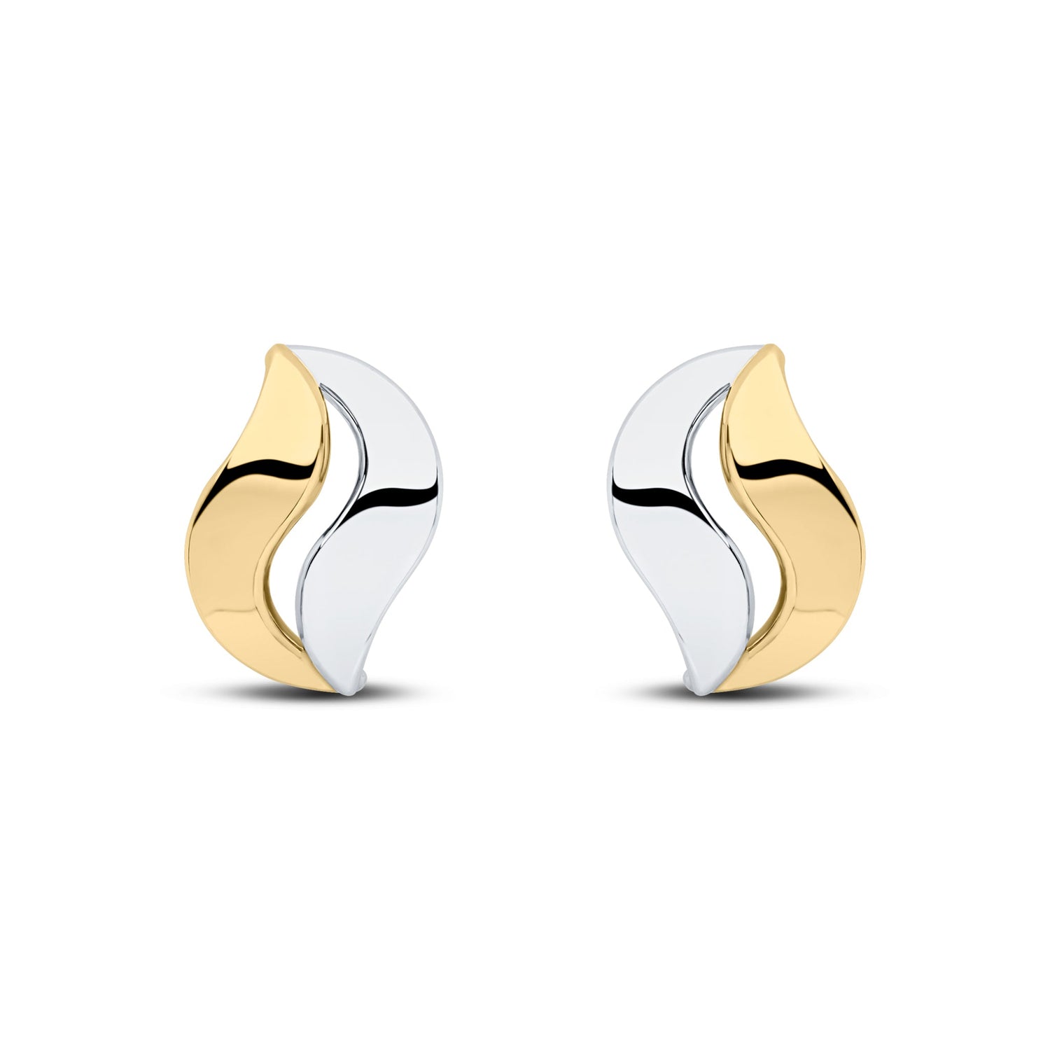 9ct Two Tone White and Yellow Gold Polished Two Part Leaf Style Stud Earrings — 11.4x7.2mm