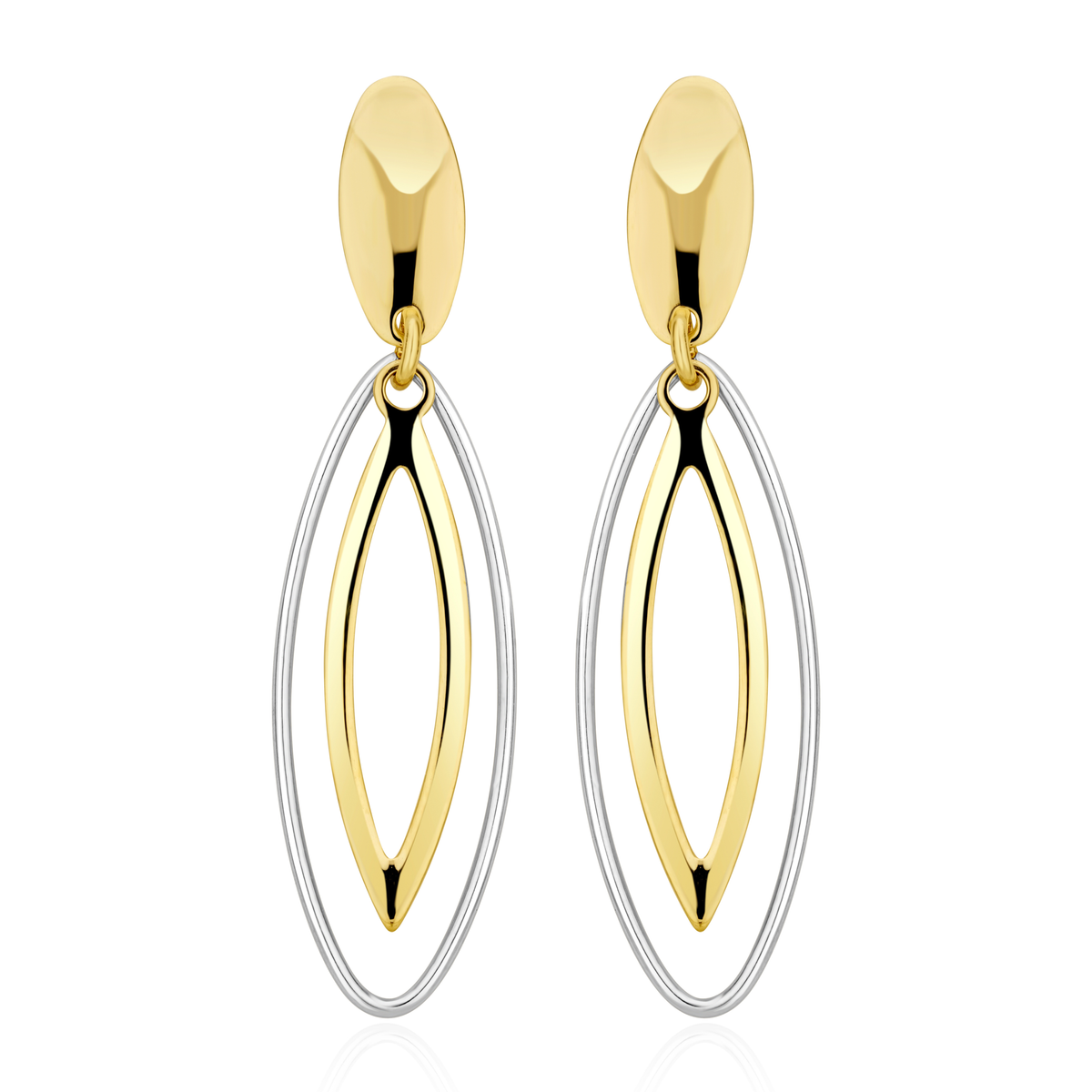 9ct Two Tone White and Yellow Gold Double Open Marquise Drop Earrings
