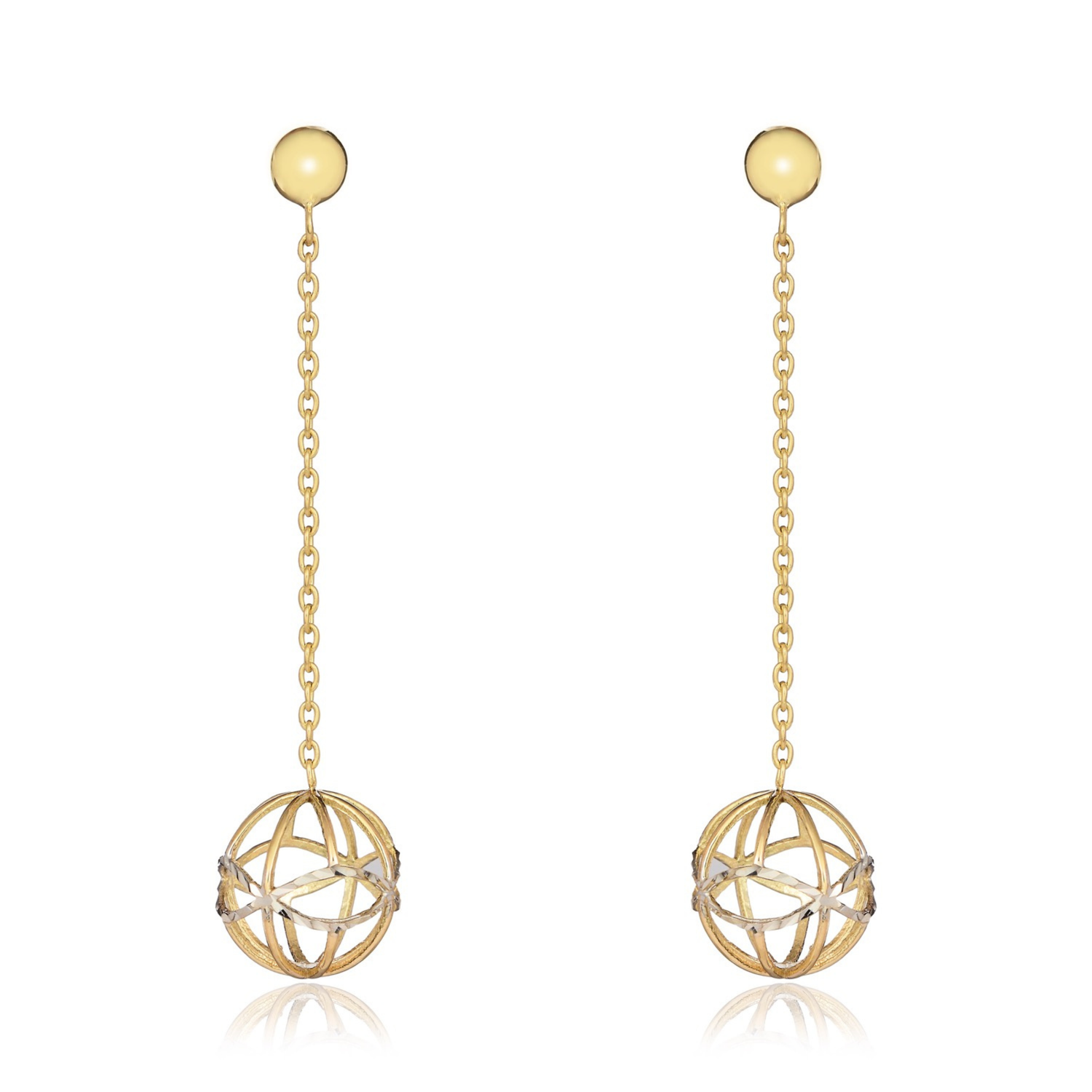 9ct Two Tone Yellow and White Gold Chain and Ball Drop Earrings