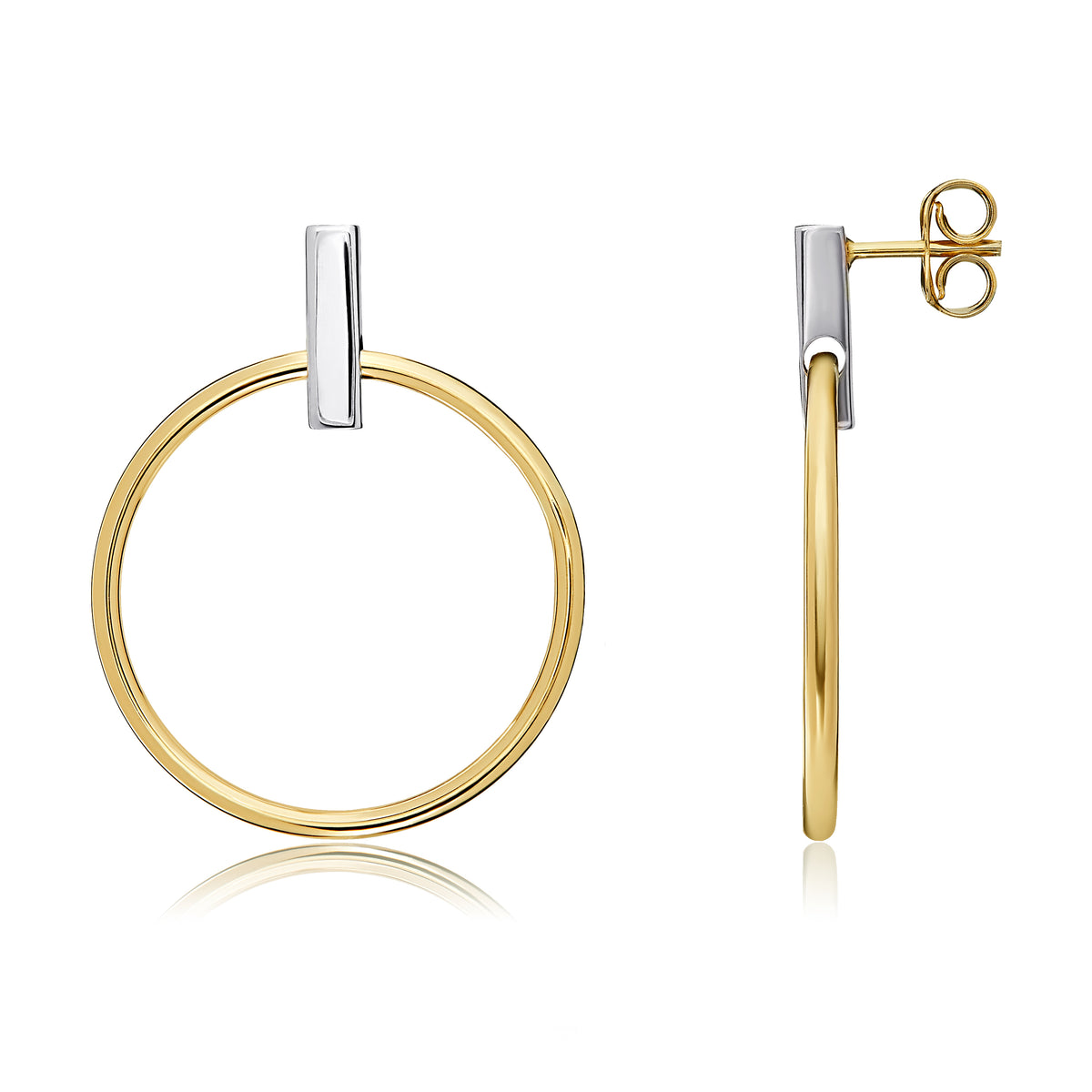 9ct Two Tone White and Yellow Gold Bar and Round Drop Earrings