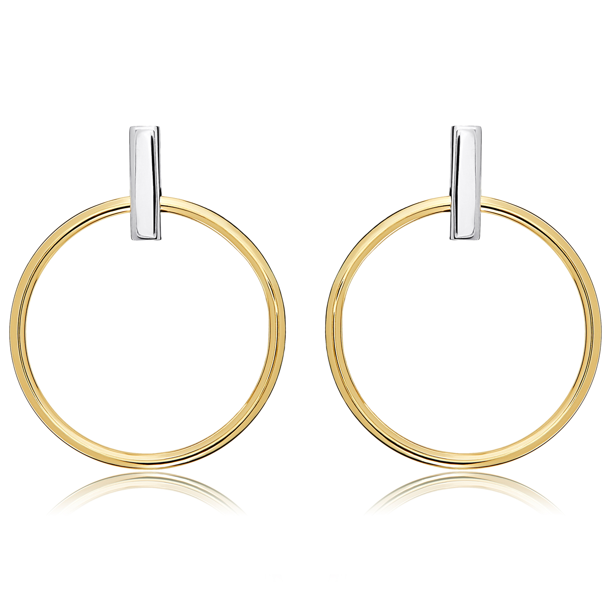 9ct Two Tone White and Yellow Gold Bar and Round Drop Earrings