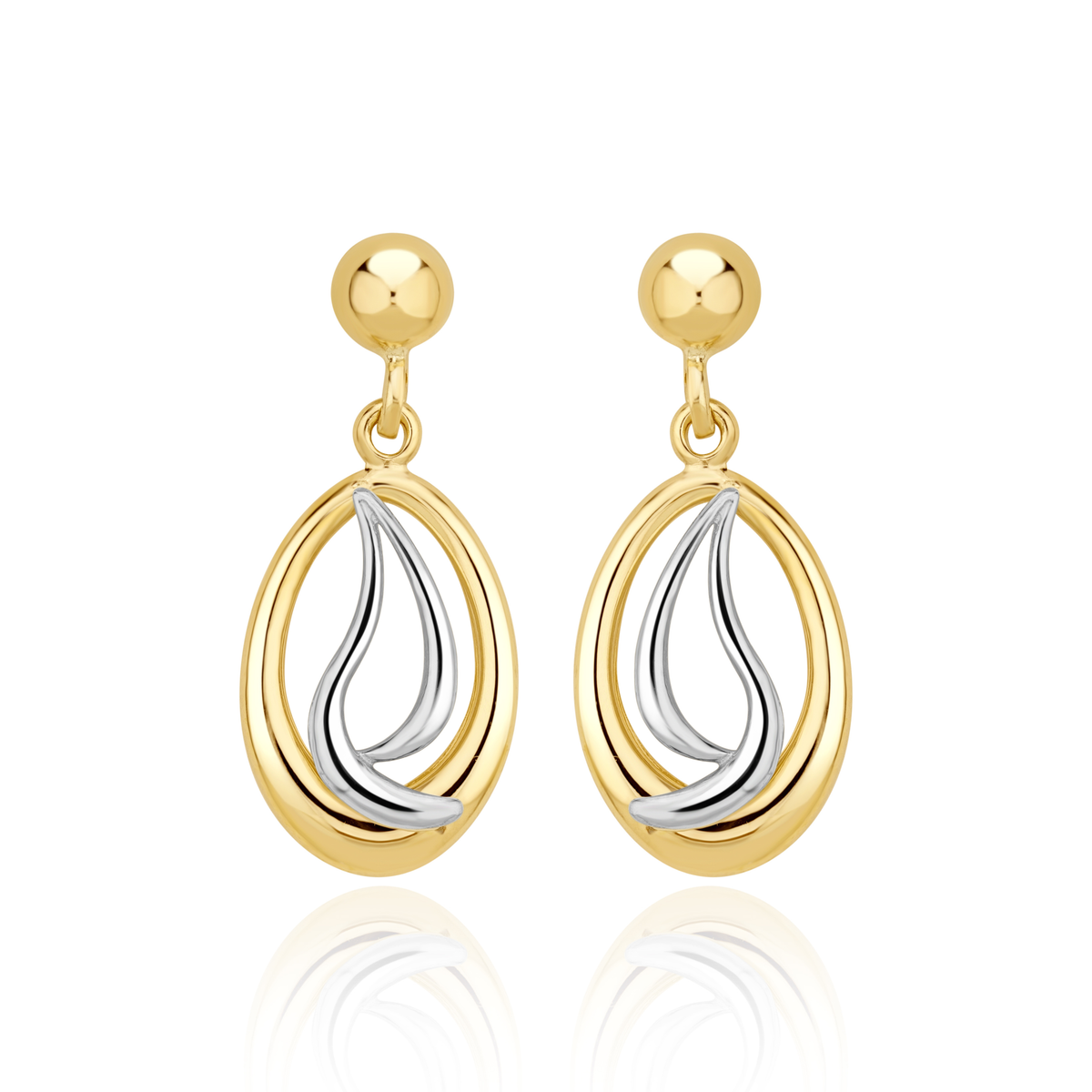 9ct Yellow And White Gold Open Oval and Squiggle Drop Earrings