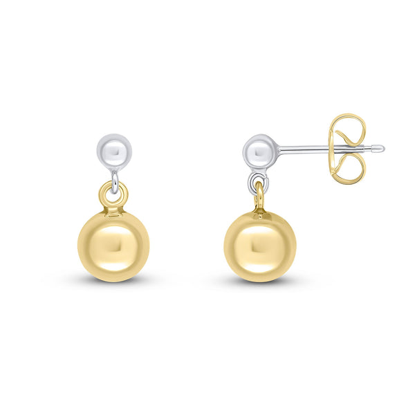 9ct Two Tone White and Yellow Gold 3mm and 6mm Polished Ball Drop Earrings
