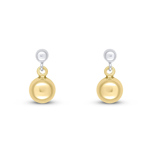 9ct Two Tone White and Yellow Gold 3mm and 6mm Polished Ball Drop Earrings