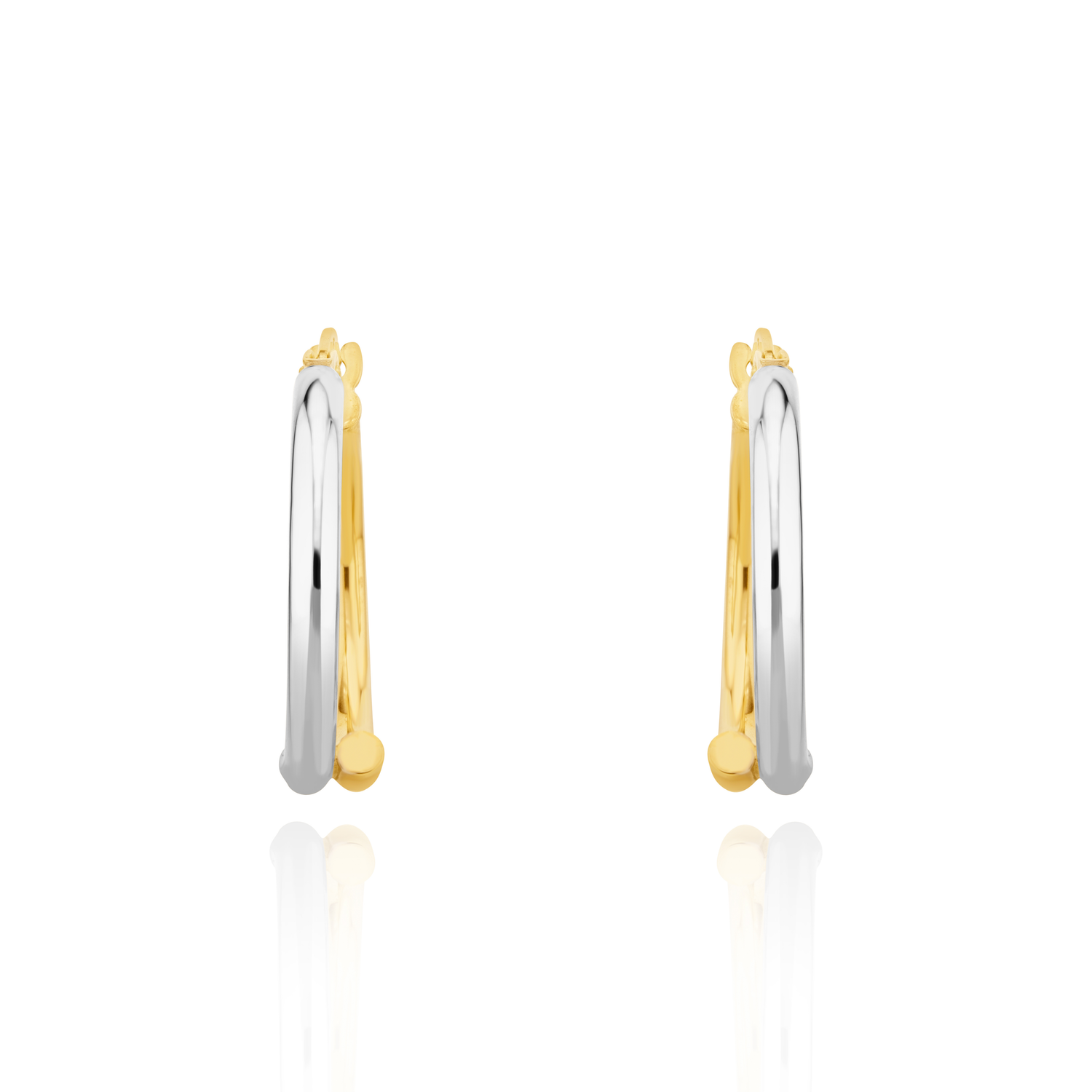 9ct Yellow and White Gold Half and Half Cross-Over Hoop Earrings