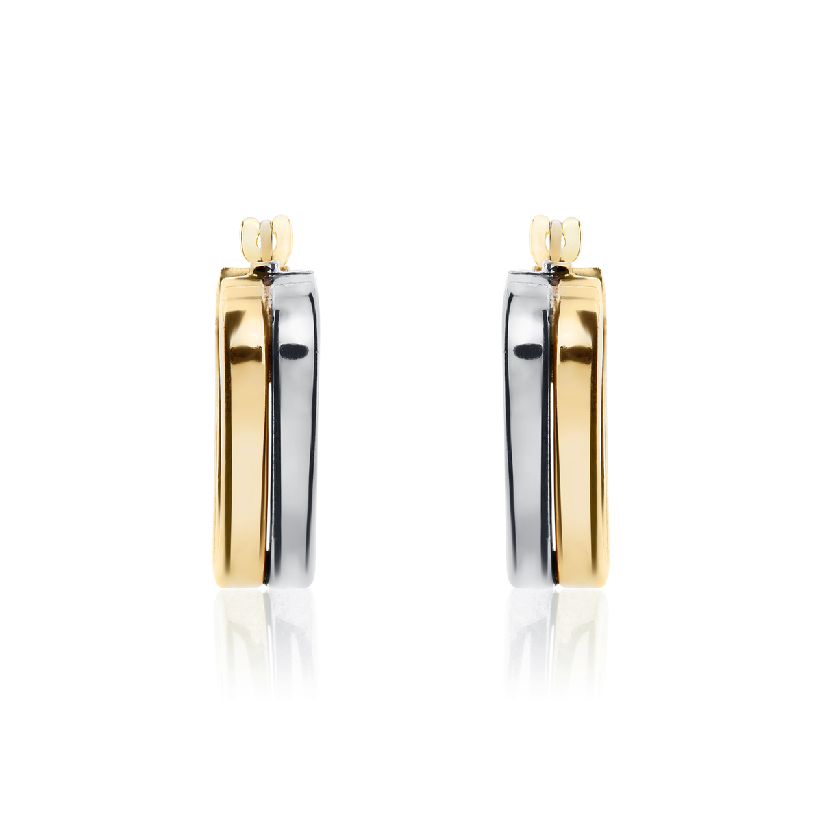 9ct Two Tone White And Yellow Gold Two Row Triangle Hoop Earrings
