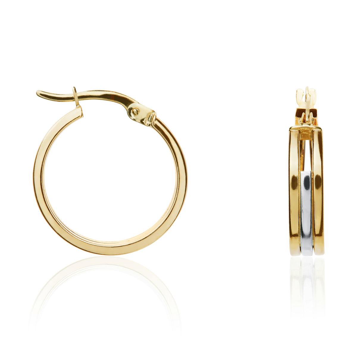 9ct Two Tone White And Yellow Gold Three Row Hoop Earrings — 18mm