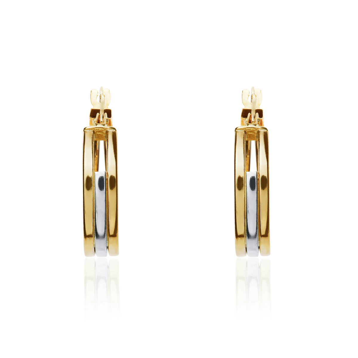 9ct Two Tone White And Yellow Gold Three Row Hoop Earrings — 18mm