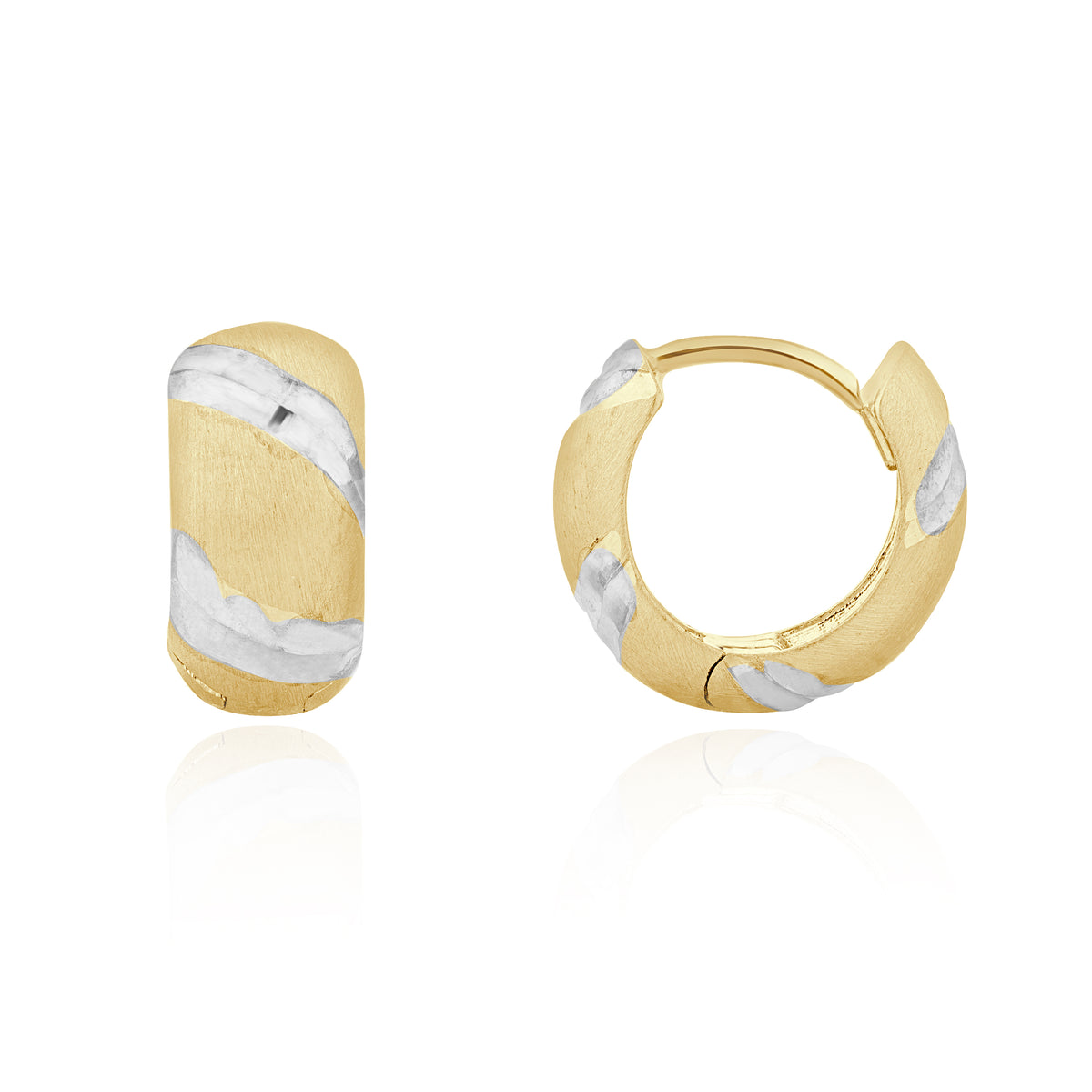 9ct Two Tone White and Yellow Gold Stripe Huggie Hoop Earrings — 12mm