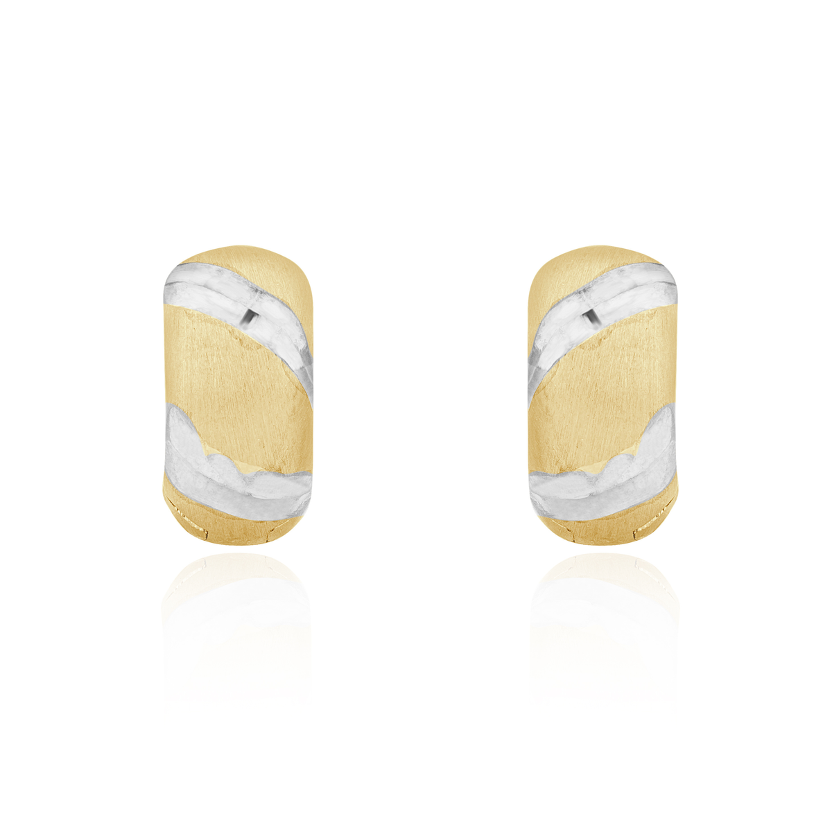 9ct Two Tone White and Yellow Gold Stripe Huggie Hoop Earrings — 12mm