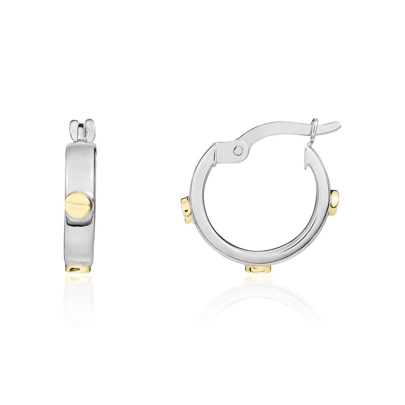 9ct Two Tone White And Yellow Gold Round Hoop Earrings with Screws – 14.5x3mm