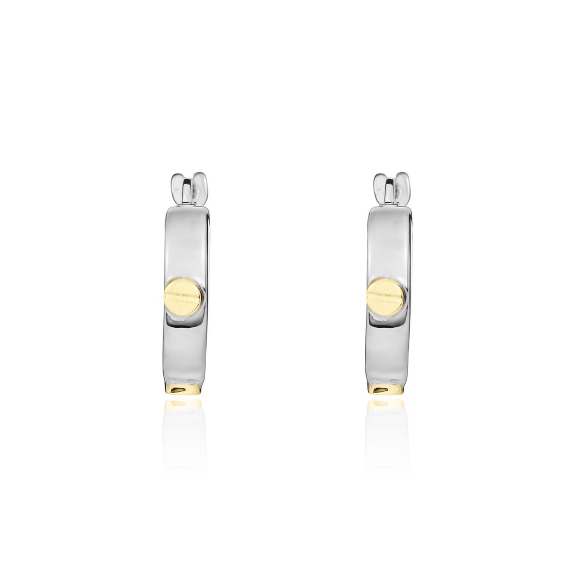 9ct Two Tone White And Yellow Gold Screw Detail Hoop Earrings — 13mm