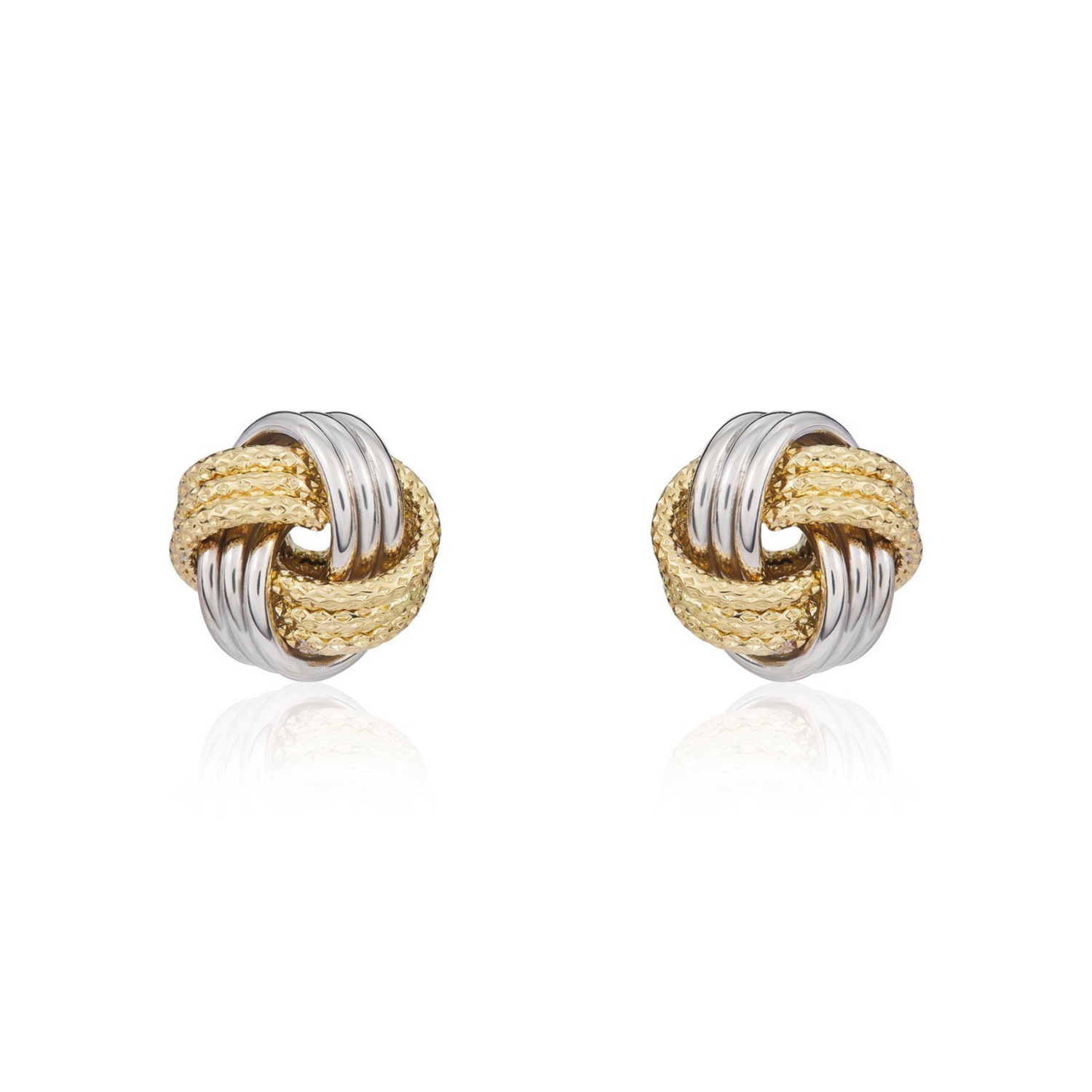 18ct Two Tone White and Yellow Gold Polished and Textured Knot Stud Earrings