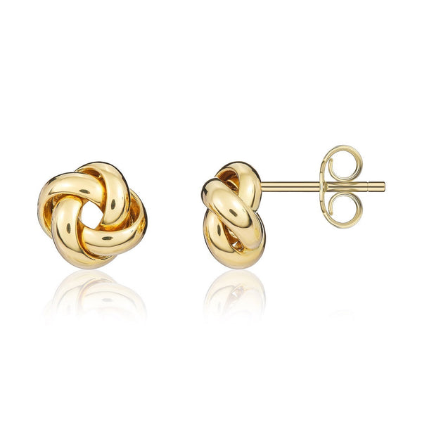 18CT Yellow Gold Polished 4 Strand Knot Stud Earrings – 8mm