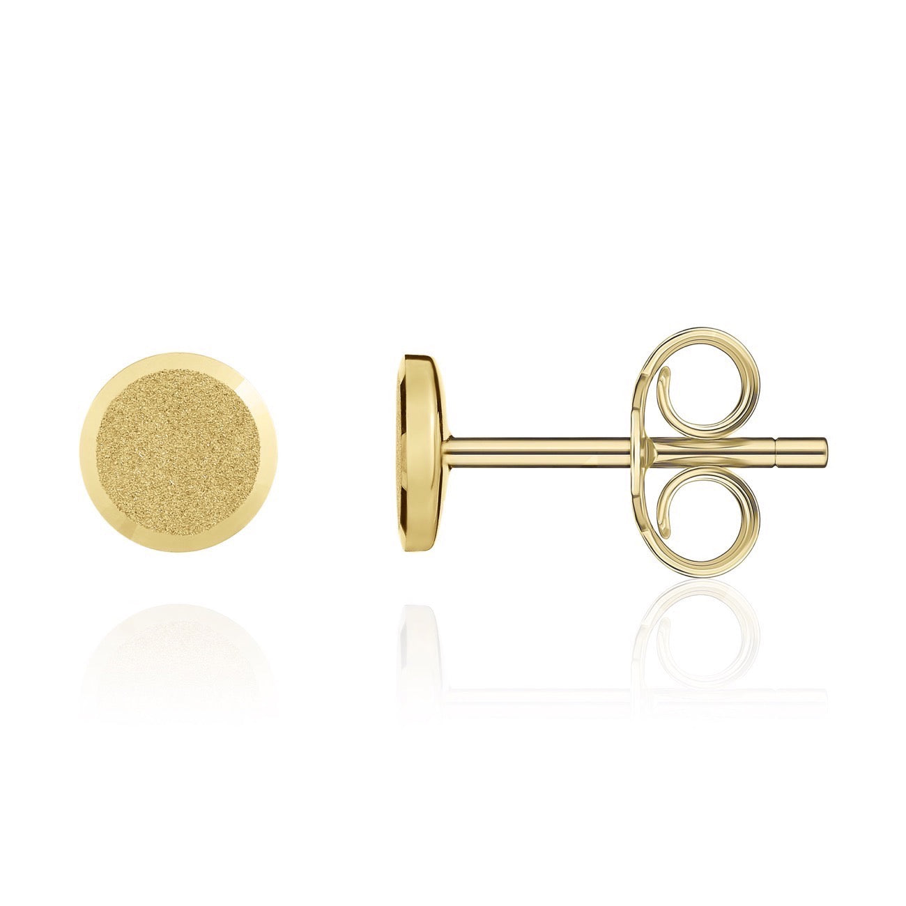 18ct Yellow Gold Satin Flat Disc Stud Earrings – 6.5mm