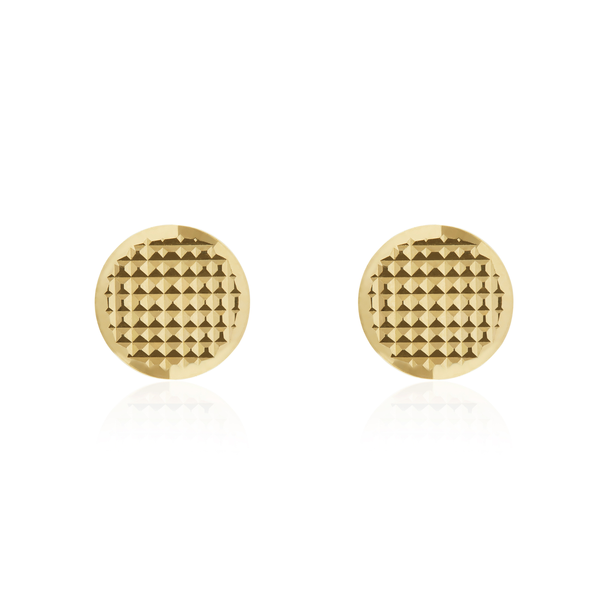 18ct Yellow Gold Engine Turned Flat Disc Stud Earrings — 6.5mm