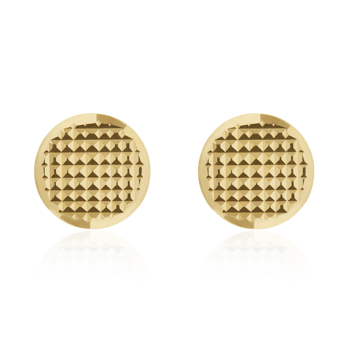 18ct Yellow Gold Engine Turned Flat Disc Stud Earrings — 8mm