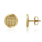 18ct Yellow Gold Engine Turned Flat Disc Stud Earrings — 8mm